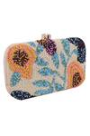Nazaakat By Samara Singh_Cream Beads, Stones Floral Beaded Clutch With Detachable Sling _at_Aza_Fashions