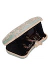 Nazaakat By Samara Singh_Aqua Embroidery, Pearls Floral Clutch With Frog Closure _Online_at_Aza_Fashions