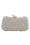Buy_Nazaakat By Samara Singh_Aqua Embroidery, Pearls Floral Clutch With Frog Closure 