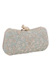 Nazaakat By Samara Singh_Aqua Embroidery, Pearls Floral Clutch With Frog Closure _Online