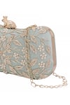 Buy_Nazaakat By Samara Singh_Aqua Embroidery, Pearls Floral Clutch With Frog Closure _Online