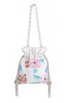 Nazaakat By Samara Singh_White Beads, Embroidery, Pearls, Tassels Floral Potli Bag With Handle _Online_at_Aza_Fashions