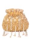 Shop_Nazaakat By Samara Singh_Gold Beads, Tassels Beaded Drawstring Potli Bag With _at_Aza_Fashions