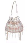 Shop_Nazaakat By Samara Singh_White Beads, Tassels Beaded Diamond Pattern Potli Bag _at_Aza_Fashions