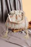 Buy_Nazaakat By Samara Singh_White Beads, Tassels Beaded Diamond Pattern Potli Bag _at_Aza_Fashions