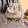 Shop_Nazaakat By Samara Singh_White Beads, Tassels Beaded Diamond Pattern Potli Bag 