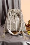 Shop_Nazaakat By Samara Singh_White Beads, Sequins, Mirrors, Tassels Beaded And Embellished Potli Bag 