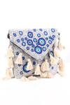 Nazaakat By Samara Singh_White Beads, Tassels Beaded Evil Eye Pattern Sling Bag _Online_at_Aza_Fashions