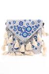 Shop_Nazaakat By Samara Singh_White Beads, Tassels Beaded Evil Eye Pattern Sling Bag _Online_at_Aza_Fashions