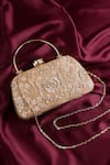 Buy_Nazaakat By Samara Singh_Gold Embroidery, Pearls, Crystals Floral Clutch Bag With Sling _at_Aza_Fashions