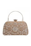 Shop_Nazaakat By Samara Singh_Gold Embroidery, Pearls, Crystals Floral Clutch Bag With Sling 