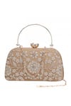 Shop_Nazaakat By Samara Singh_Gold Embroidery, Pearls, Crystals Floral Clutch Bag With Sling _at_Aza_Fashions