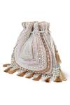 Shop_The Tan Clan_Beige Beads, Pearls, Sequins, Tassels Nora Potli Bag _Online_at_Aza_Fashions
