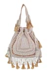 The Tan Clan_Beige Beads, Pearls, Sequins, Tassels Nora Potli Bag _at_Aza_Fashions