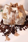 The Tan Clan_White Beads, Sequins, Tassels Terra Bucket Bag _at_Aza_Fashions