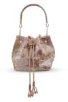 The Tan Clan_Rose Gold Beads, Sequins, Tassels Terra Bucket Bag _Online_at_Aza_Fashions