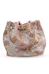 Shop_The Tan Clan_Rose Gold Beads, Sequins, Tassels Terra Bucket Bag _at_Aza_Fashions