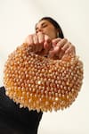 The Tan Clan_Gold Beads, Crystals Jia Half Moon Bag _at_Aza_Fashions