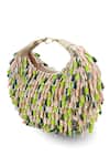 The Tan Clan_Beige Beads Bella Green Multicolor Half Moon Bag _Online_at_Aza_Fashions
