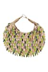 Shop_The Tan Clan_Beige Beads Bella Green Multicolor Half Moon Bag _at_Aza_Fashions