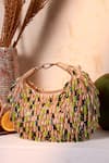 Shop_The Tan Clan_Beige Beads Bella Green Multicolor Half Moon Bag _Online_at_Aza_Fashions