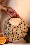 Buy_The Tan Clan_Beige Beads Bella Green Multicolor Half Moon Bag _at_Aza_Fashions