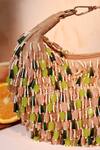 The Tan Clan_Beige Beads Bella Green Multicolor Half Moon Bag _at_Aza_Fashions