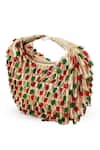 The Tan Clan_Beige Beads Bella Red Multicolor Half Moon Bag _at_Aza_Fashions