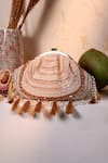 Shop_The Tan Clan_Beige Beads, Sequins, Pearls, Tassels Nora Half Moon Bag _at_Aza_Fashions