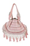The Tan Clan_Pink Beads, Pearls, Sequins, Tassels Nora Half Moon Bag _at_Aza_Fashions