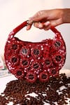 Buy_The Tan Clan_Red Sequins, Mirrors Kim Half Moon Bag _at_Aza_Fashions
