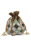 The Tan Clan_Gold Sequins, Beads, Pearls, Stones Ketki Lotus Potli With Handle _Online_at_Aza_Fashions