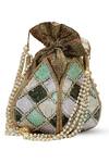 Shop_The Tan Clan_Gold Sequins, Beads, Pearls, Stones Ketki Lotus Potli With Handle _at_Aza_Fashions