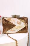 Buy_The Tan Clan_Gold Gemstones, Stones, Metallic Thread Krysty Mother Of Pearl Brass Clutch _at_Aza_Fashions