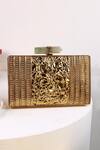 Shop_The Tan Clan_Gold Gemstones, Stones, Metallic Thread Krysty Mother Of Pearl Brass Clutch _at_Aza_Fashions