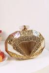 Shop_The Tan Clan_Gold Stones, Metallic Thread Giana Brass Clutch _at_Aza_Fashions