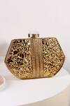 Shop_The Tan Clan_Gold Stones Demi Brass Clutch _at_Aza_Fashions