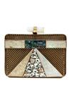 Shop_The Tan Clan_Gold Crystals, Gemstones Dina Brass Clutch _Online_at_Aza_Fashions
