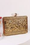 Shop_The Tan Clan_Gold Crystals, Gemstones Dina Brass Clutch _at_Aza_Fashions