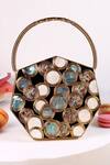 Buy_The Tan Clan_Gold Gemstones, Alira Brass Clutch With Handle _at_Aza_Fashions