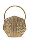 Buy_The Tan Clan_Gold Gemstones, Alira Brass Clutch With Handle 