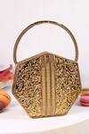Shop_The Tan Clan_Gold Gemstones, Alira Brass Clutch With Handle _at_Aza_Fashions