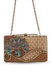 Buy_The Tan Clan_Gold Pearls, Gemstones Elena Brass Clutch 