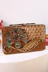 Buy_The Tan Clan_Gold Pearls, Gemstones Elena Brass Clutch _at_Aza_Fashions