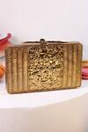 Shop_The Tan Clan_Gold Pearls, Gemstones Elena Brass Clutch _at_Aza_Fashions