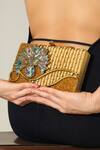 Buy_The Tan Clan_Gold Pearls, Gemstones Elena Brass Clutch _Online