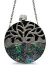 Buy_The Tan Clan_Silver Gemstones, Metallic Thread Elfy Brass Clutch _Online_at_Aza_Fashions