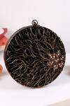 Buy_The Tan Clan_Black Pearls, Stones Vana Brass Clutch _at_Aza_Fashions