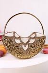 Buy_The Tan Clan_Gold Pearls, Beads, Rhinestones Sasha Brass Clutch With Handle _at_Aza_Fashions