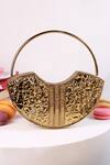 Shop_The Tan Clan_Gold Pearls, Beads, Rhinestones Sasha Brass Clutch With Handle _at_Aza_Fashions